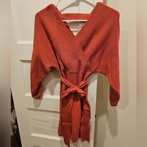 Chic Rust Long Sleeve Wrap Dress